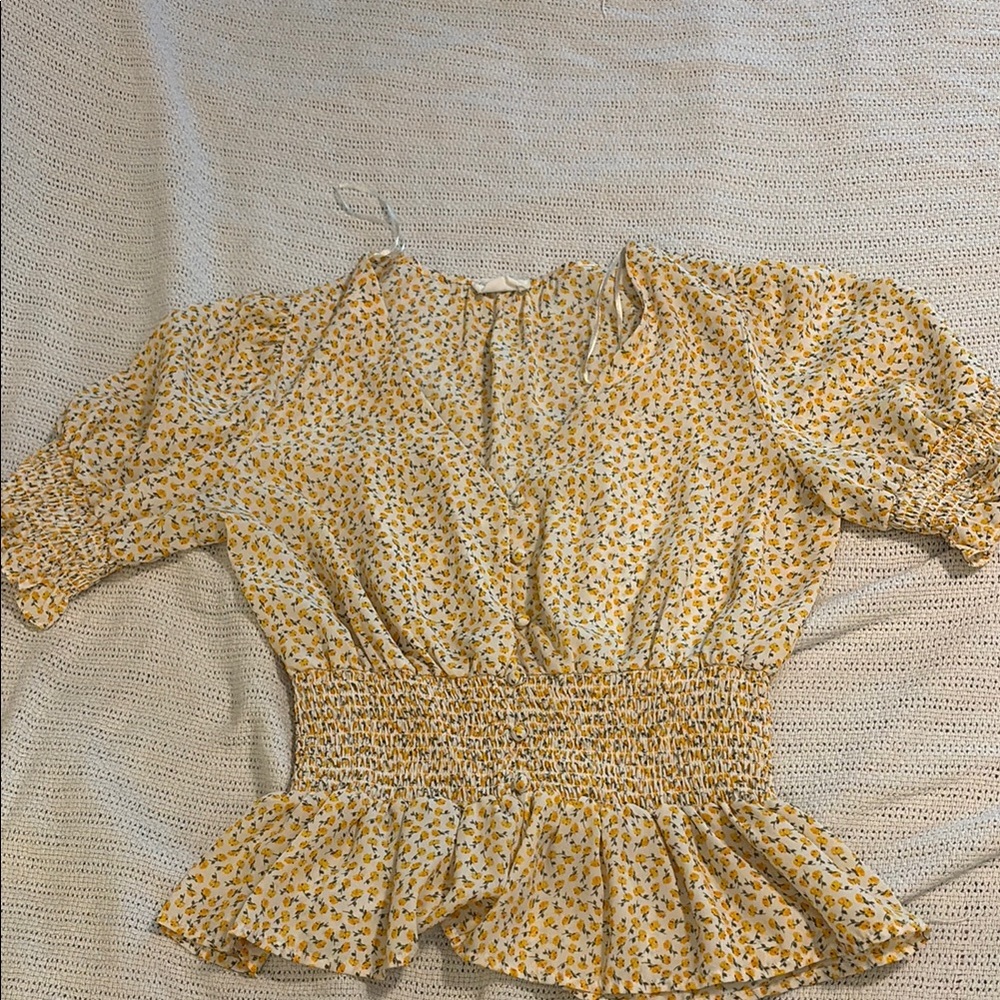 Sienna Sky Cream Puff Sleeve Smocked Peplum Blouse